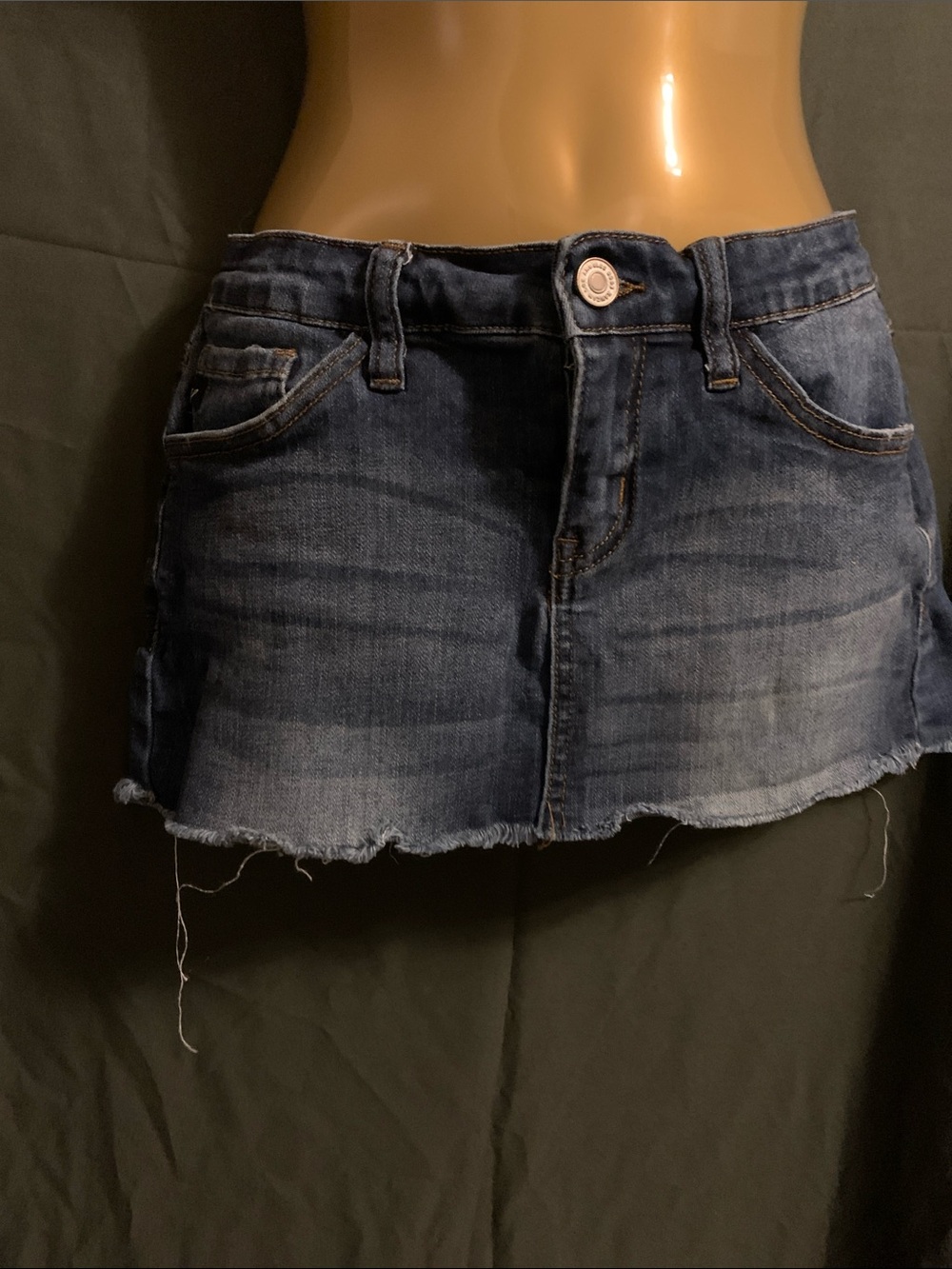 KanCan Dark Wash Denim Mini Skirt with Raw Hem
